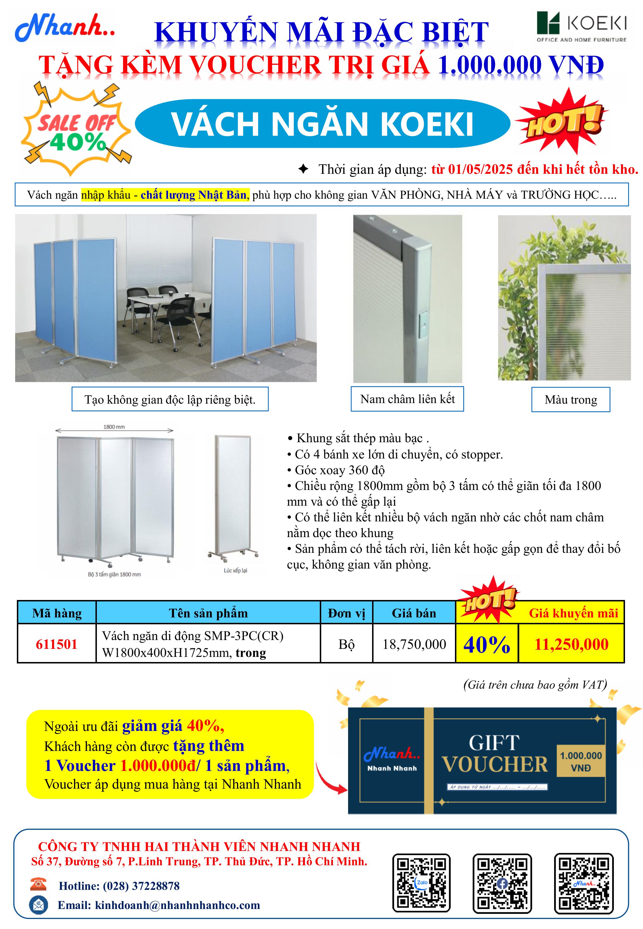 GIẢM NGAY ĐẾN 40% - Vách ngăn KOEKI và Tặng kèm Voucher trị giá 1,000,000đ